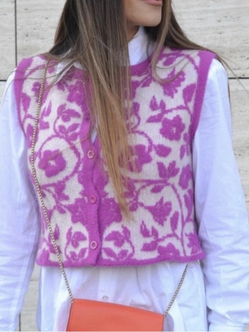 Zara Pink Floral Knit Sweater Vest
